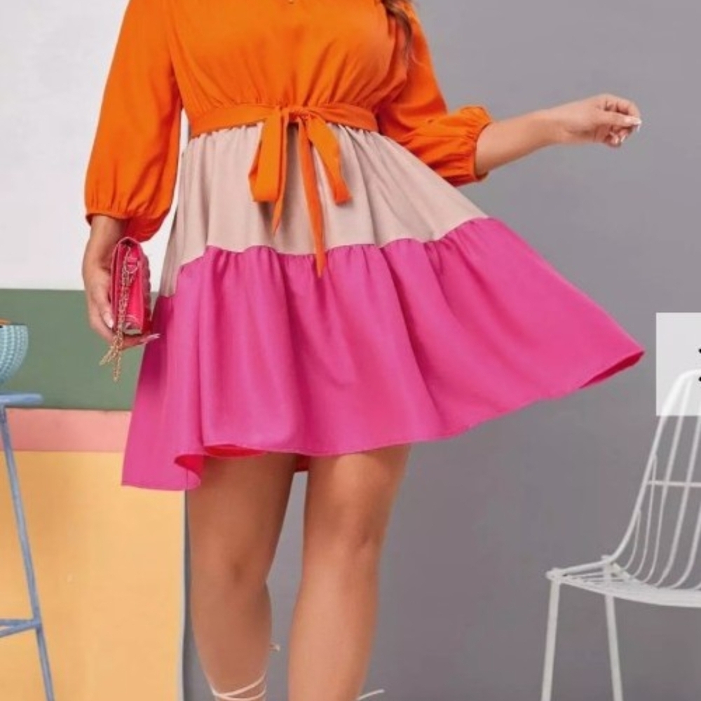 Plus Colorblock Orange and Pink Dress